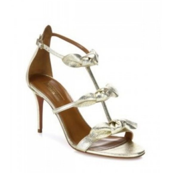 ❌SOLD❌Aquazzura St. Tropez Tied Bow Metallic Heel - Picture 3 of 10